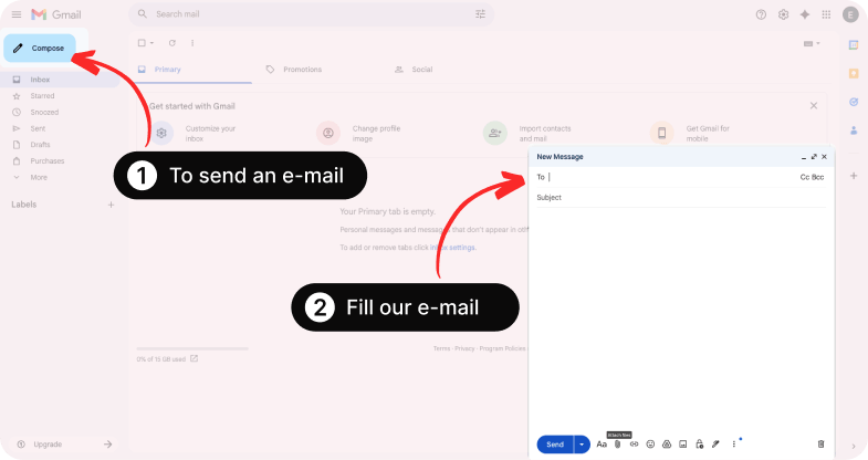 Email interface showing where to compose